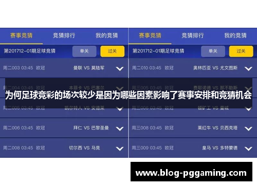为何足球竞彩的场次较少是因为哪些因素影响了赛事安排和竞猜机会 为何足球竞彩的场次较少是因为哪些因素影响了赛事安排和竞猜机会